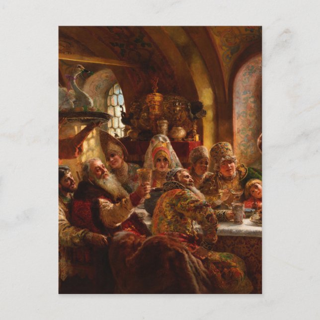 Postal Konstantin Makovsky - Un festín de Bodas Boyar (Anverso)