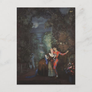 Postal Konstantin Somov- Lady y Harlequin