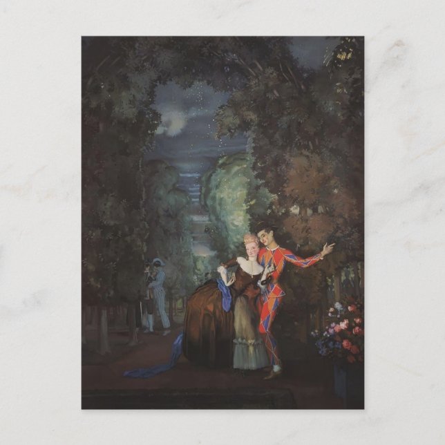Postal Konstantin Somov- Lady y Harlequin (Anverso)