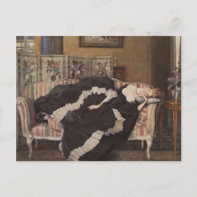 Postal Konstantin Somov - Una Mujer Durmiente (Anverso)