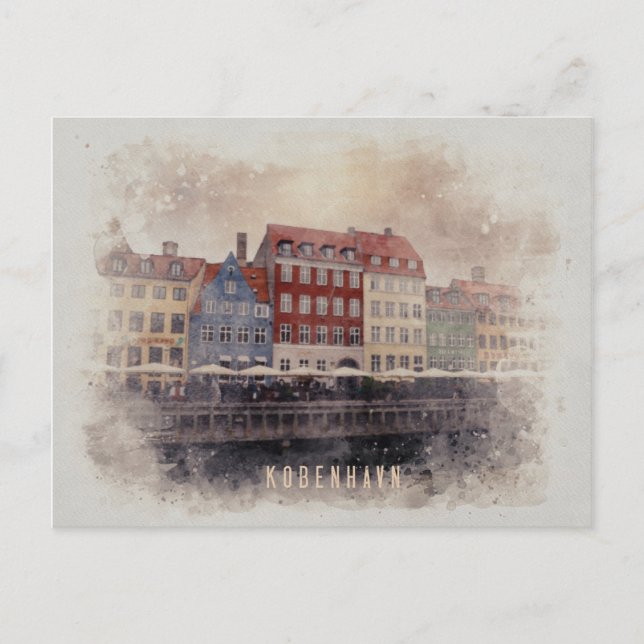 Postal Kopenhagen watercolor kaart (Anverso)