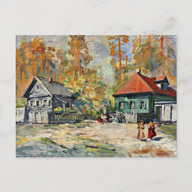 Postal Korovin - Otoño en una aldea rusa (Anverso)