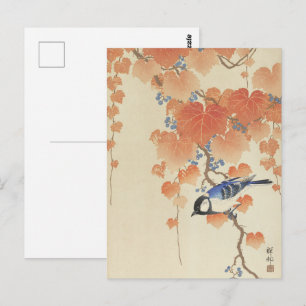 Postal Koson Great Tit on Paulownia Branch Arte Japonés