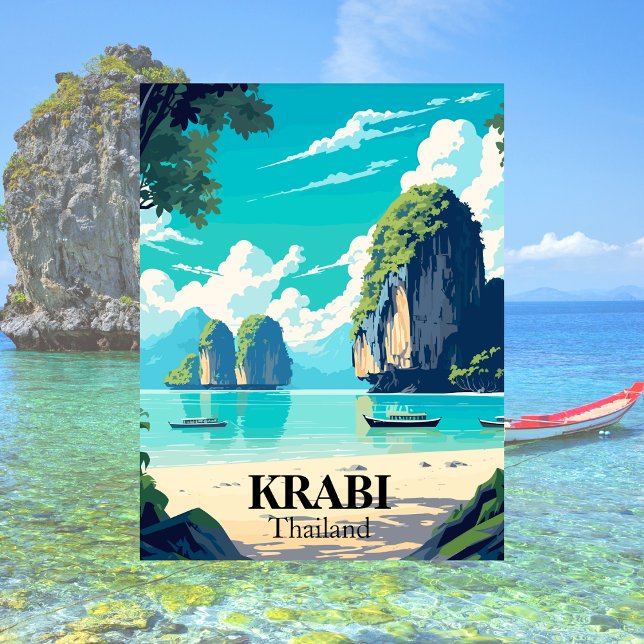Postal Krabi, Ilustracion de playa de Tailandia (Krabi, Thailand )