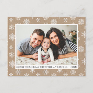 Postal Kraft Merry Christmas Family Photo Snowflakes