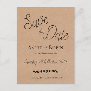 Postal Kraft Paper Personalizado Script Wedding Guardar l