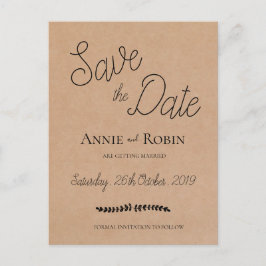 Postal Kraft Paper Personalizado Script Wedding Guardar l