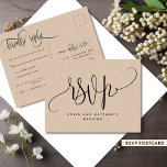 Postal Kraft Rustic Style, escritura moderna, RSVP<br><div class="desc">Hermosa postal RSVP estilo Kraft para cualquier evento especial. Fondo de estilo Kraft tanto en la parte delantera como en la trasera. El uso de una hermosa caligrafía escrita a mano y tipografía en bloques en todo el mundo, haciendo de esta postal una de las más bonitas. Agregue en el...</div>