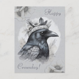 Postal Krähe Crow Rabe Portrait Blumen Karte Postkarte