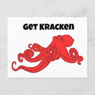Postal Kraken Red Octopus Squid Funny Pun Personalizado
