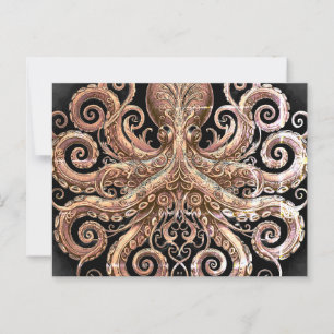 Postal Kraken Steampunk Octopus Ornate Gold Black