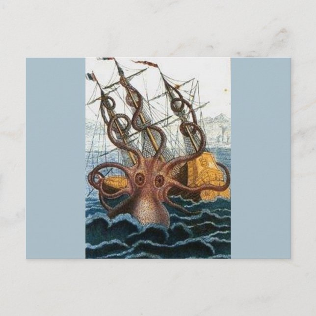 Postal Kraken Steampunk Octopus Vintage (Anverso)