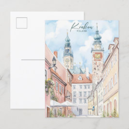 Postal Krakow Polonia Gouache Paint Ilustracion Viaje