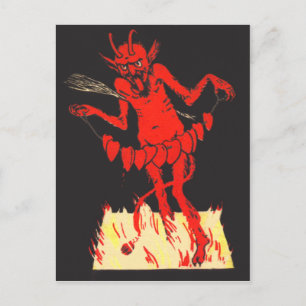 Postal Krampus cambia corazones en una cuerda