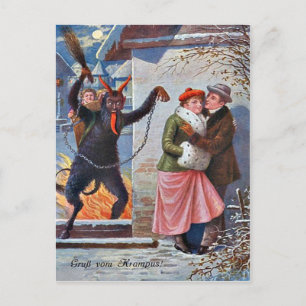Postal Krampus castigando a adultos malvados