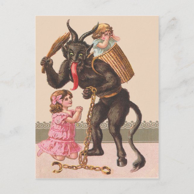 Postal Krampus Castigando A Los Niños Cambiando De Cadena (Anverso)