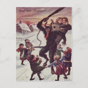 Postal Krampus Castigando a los Niños Nieve