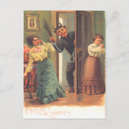 Postal Krampus castigando a mujeres