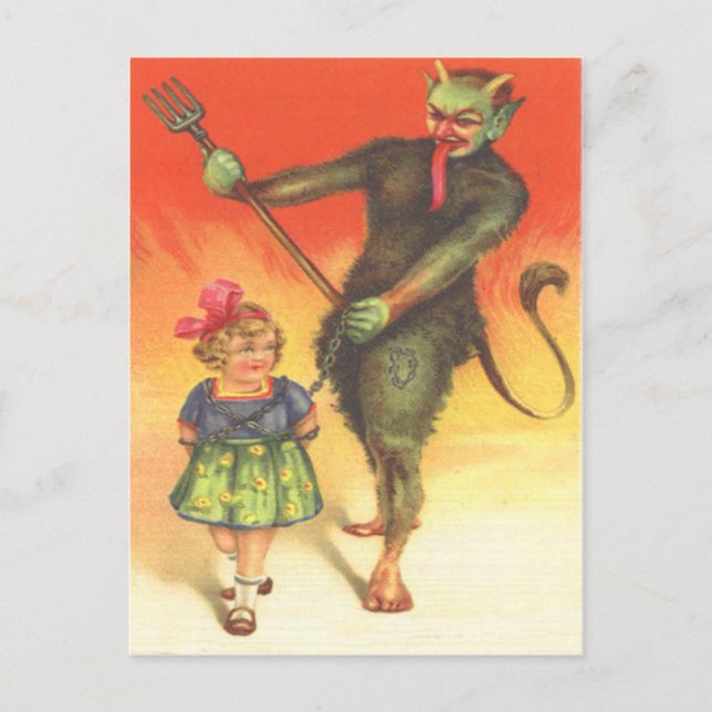 Postal Krampus Castigando A Un Niño (Anverso)