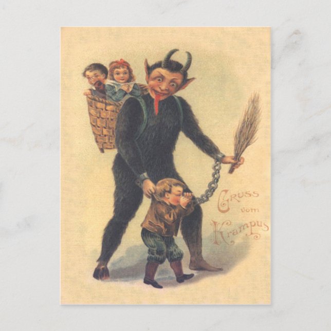 Postal Krampus castigando a un niño malo (Anverso)