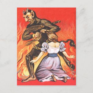 Postal Krampus castigando a una mujer