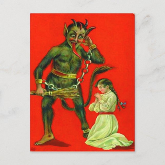 Postal Krampus castigando a una niña mala (Anverso)