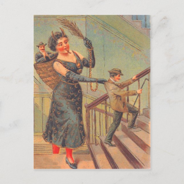 Postal Krampus castigando al hombre malo (Anverso)