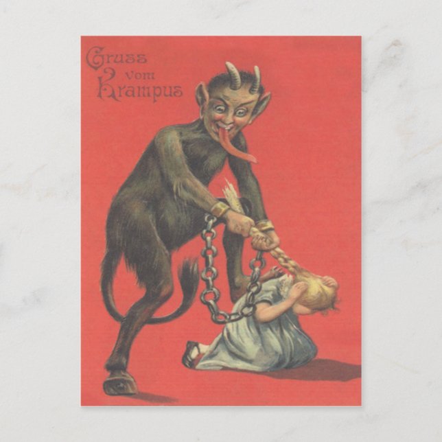 Postal Krampus Castigando Chica (Anverso)
