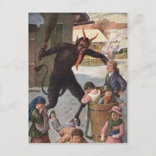 Postal Krampus Castigando Niños Secuestrados Invierno