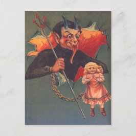 Postal Krampus con niña y horca