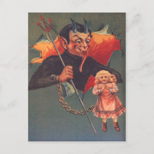 Postal Krampus con niña y horca
