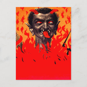 Postal Krampus emergiendo del infierno