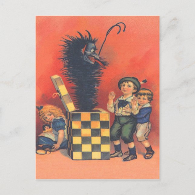 Postal Krampus en una caja sorpresa (Anverso)