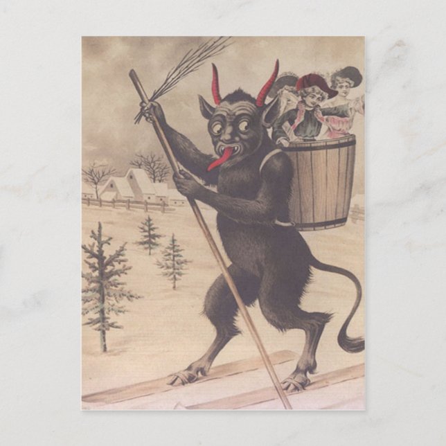 Postal Krampus Esquiando Secuestro Mujeres (Anverso)