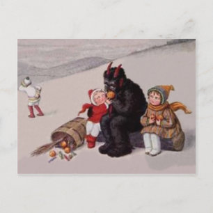 Postal Krampus Jugando Con Nieve Infantil