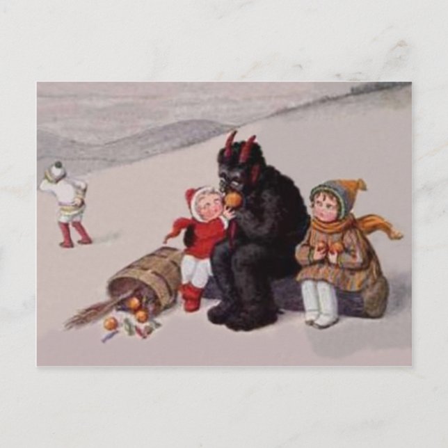 Postal Krampus Jugando Con Nieve Infantil (Anverso)