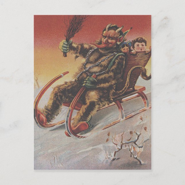 Postal Krampus Kidnapping Children Sleigh (Anverso)