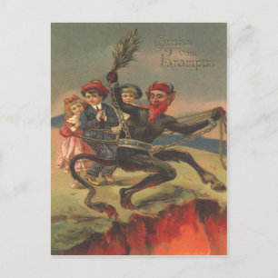 Postal Krampus Llevando a los Niños Malos al Infierno