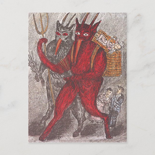 Postal Krampus llevándose a un niño (Anverso)