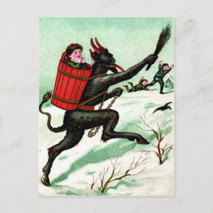 Postal Krampus persiguiendo a niños malos Invierno Nieve