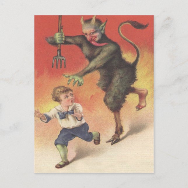 Postal Krampus persiguiendo a un niño (Anverso)