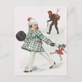 Postal Krampus Persiguiendo A Una Niña Con Muñeca