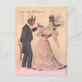 Postal Krampus proponiendo matrimonio a mujer