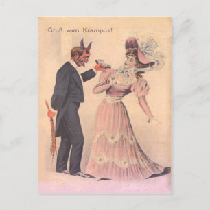 Postal Krampus proponiendo matrimonio a mujer