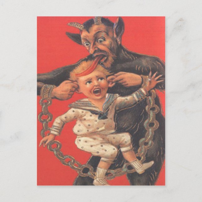 Postal Krampus que castiga Little Boy (Anverso)
