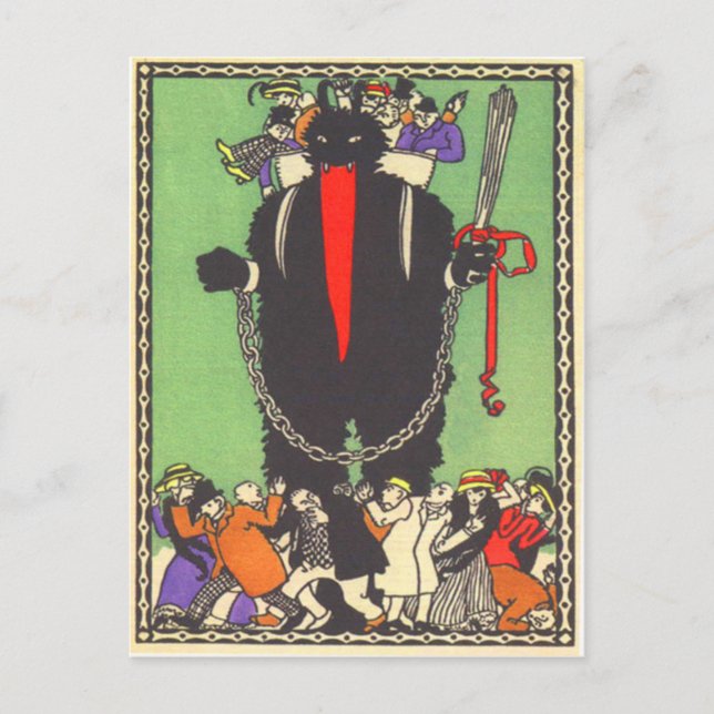 Postal Krampus recogiendo a la gente mala (Anverso)