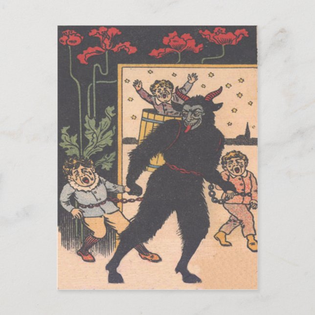 Postal Krampus sacando a los niños malos (Anverso)