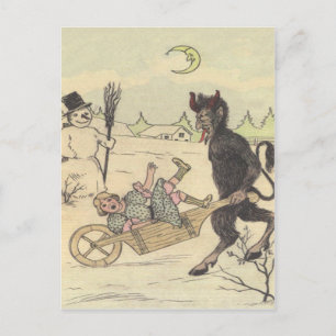 Postal Krampus sacando a un niño malo