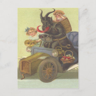 Postal Krampus secuestrando niñas en un auto