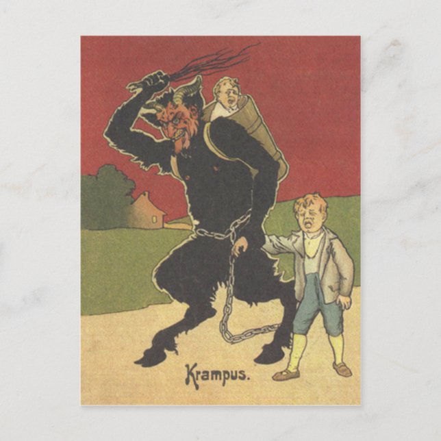 Postal Krampus Secuestrando Niños (Anverso)